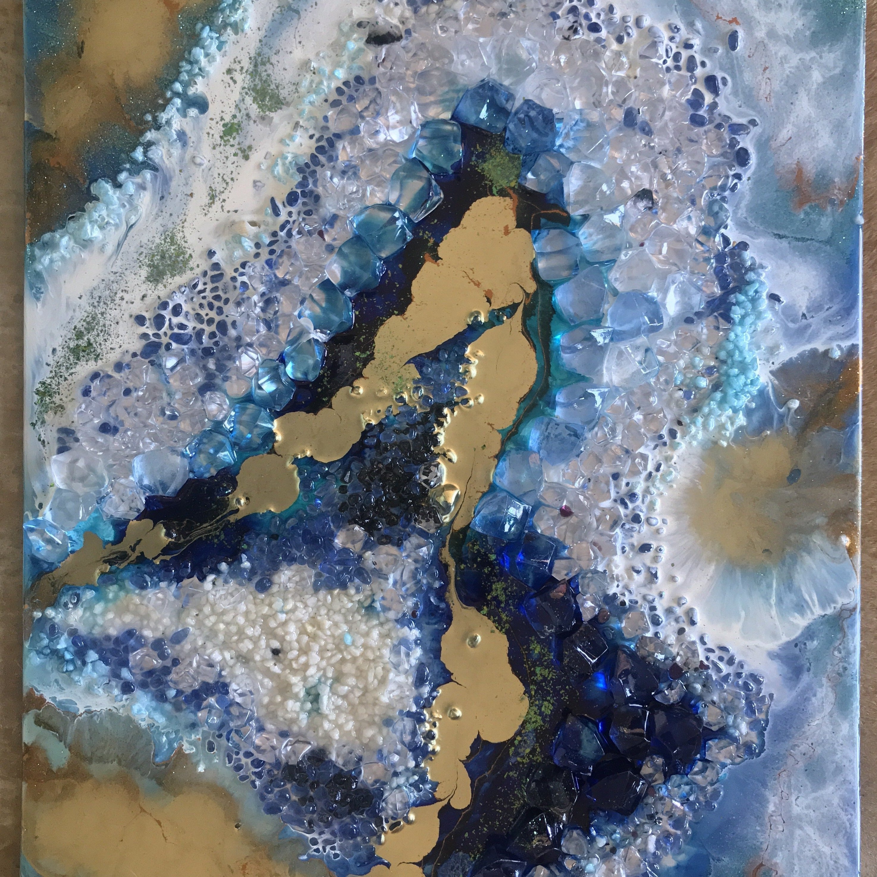 Teal and Copper Geode Resin Artwork Crystals. Blue Gold Artwork. Antuanelle. 5 teal sky blue Crystal. Original