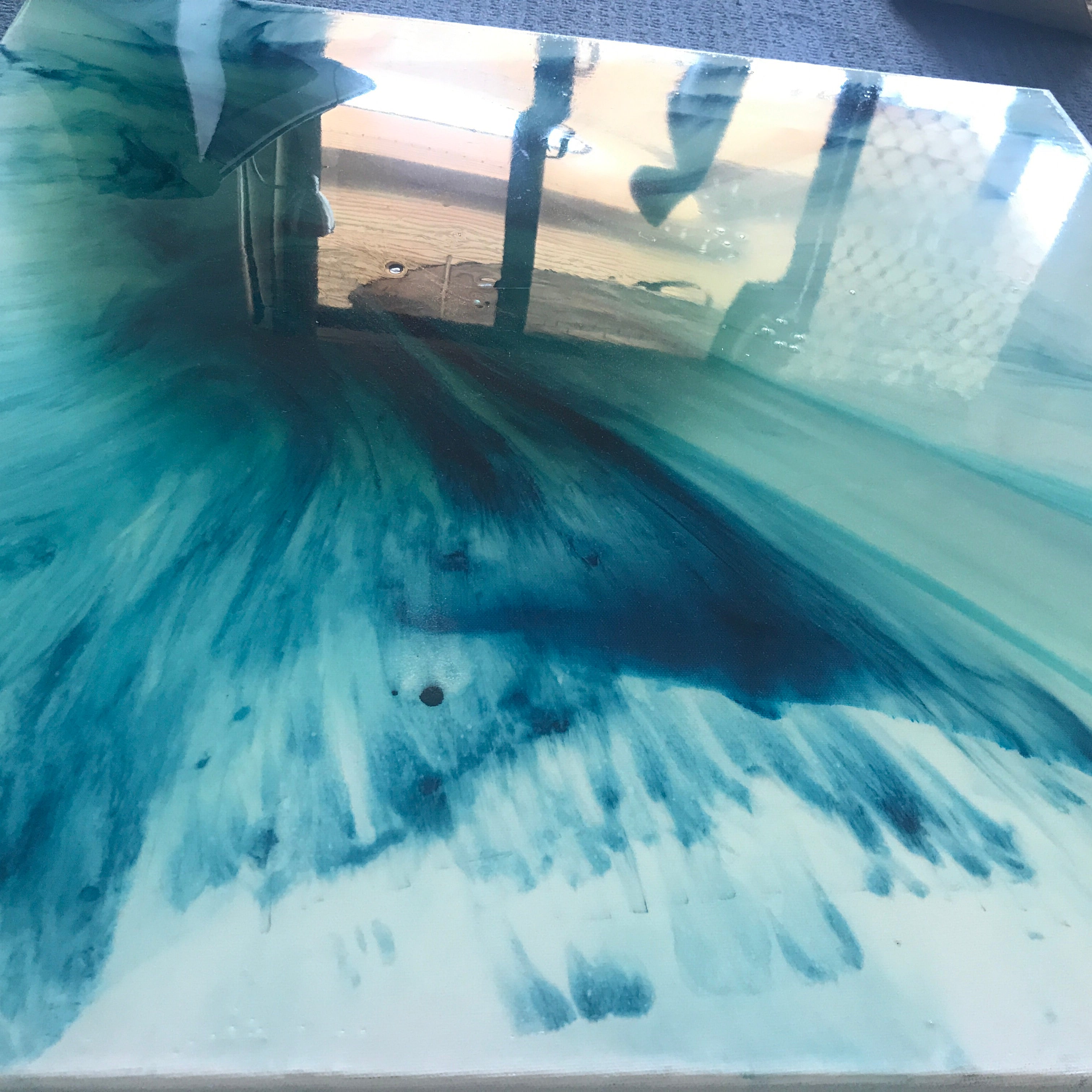 Ocean Resin Art - Abstract Seascape - Teal Blue Wave Beach - Print - My Heaven. AZURE PORTALS. Original Artwork - Antuanelle - 3. Artwork.