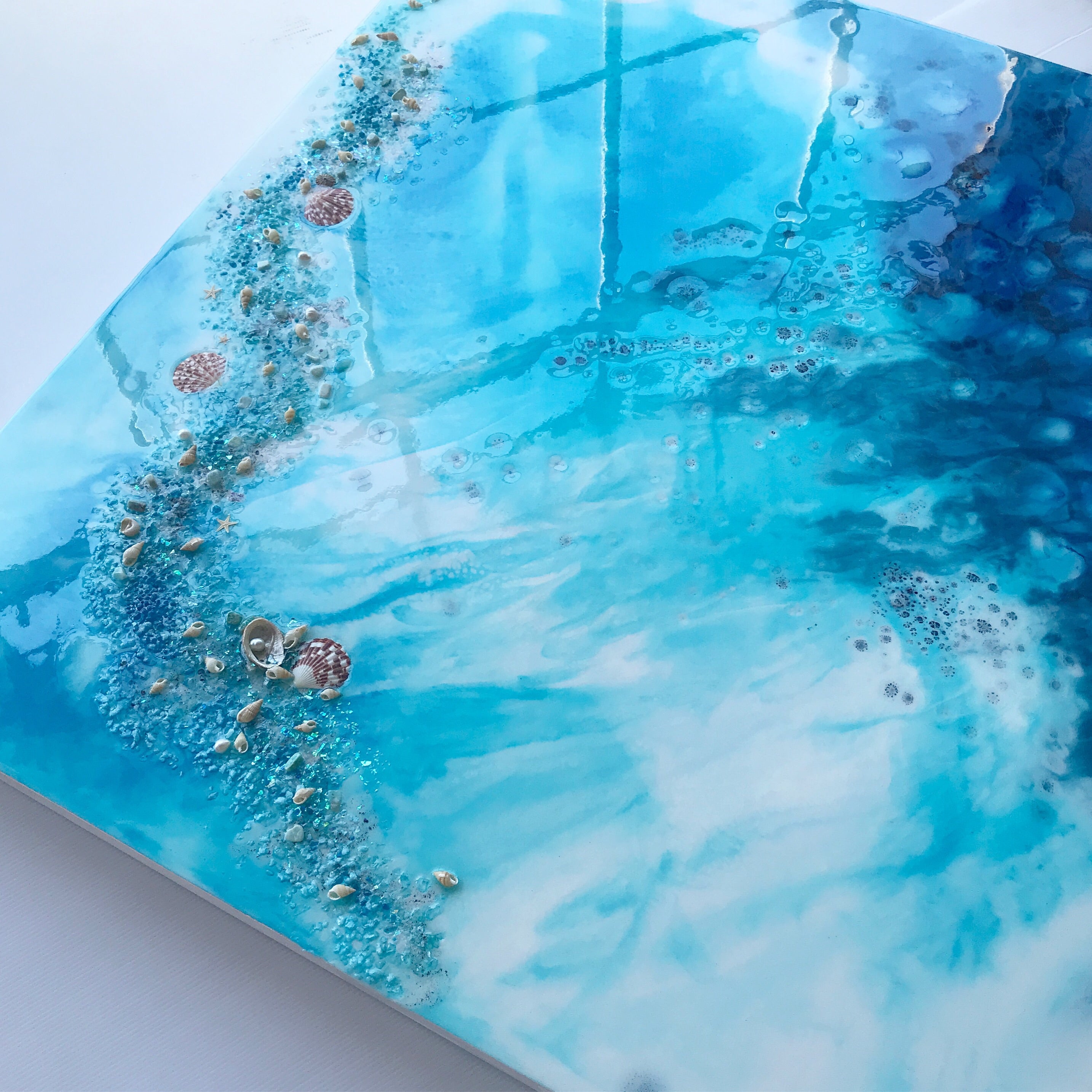 Ocean Resin Art - Abstract Seascape - Teal Blue Wave Beach - Print - Durdle Door. AZURE PORTALS. Original Artwork - Antuanelle - 6 Reef. 