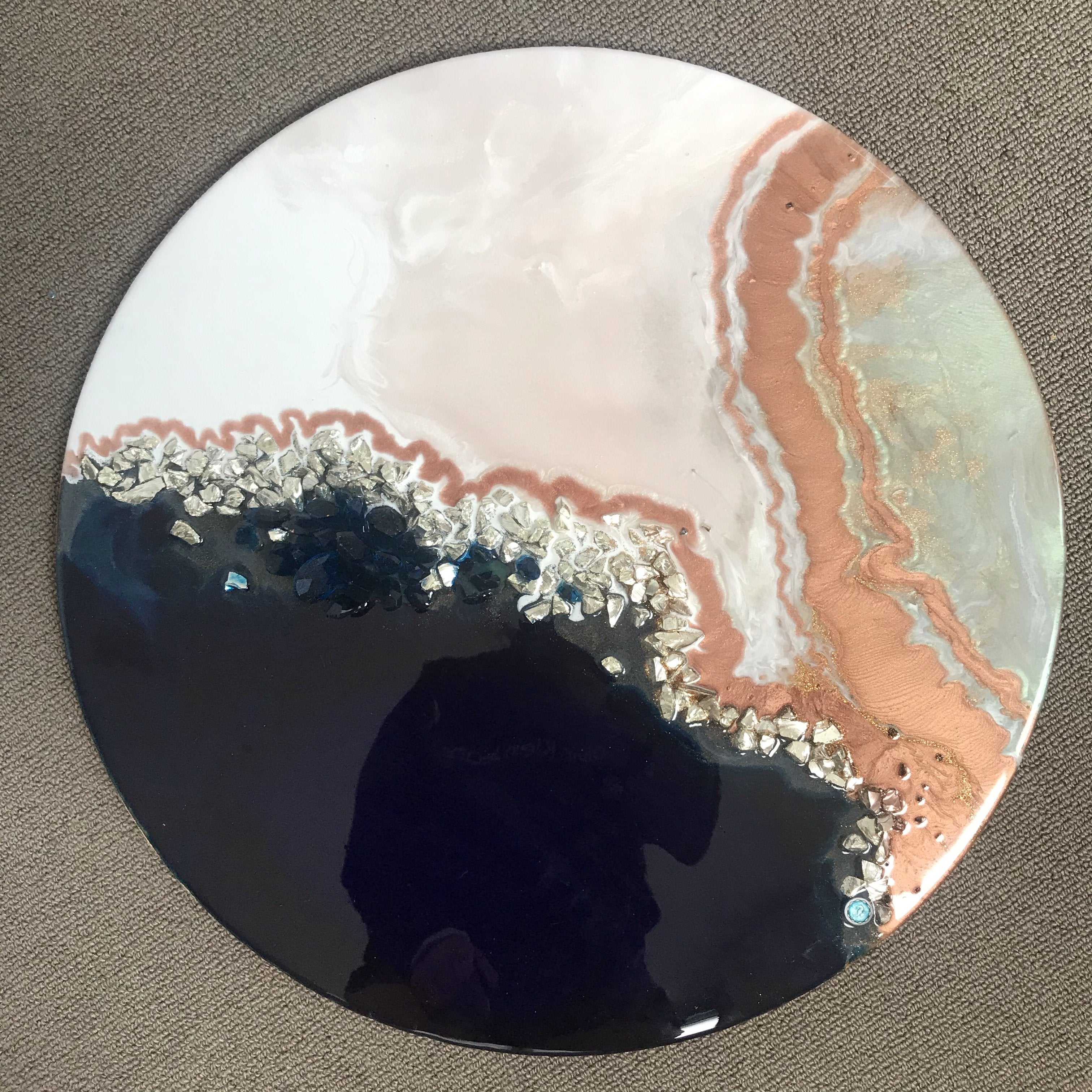 5 Black and White Crystal Geode 1. Blue Sapphire. Round Acrylic Perspex Print