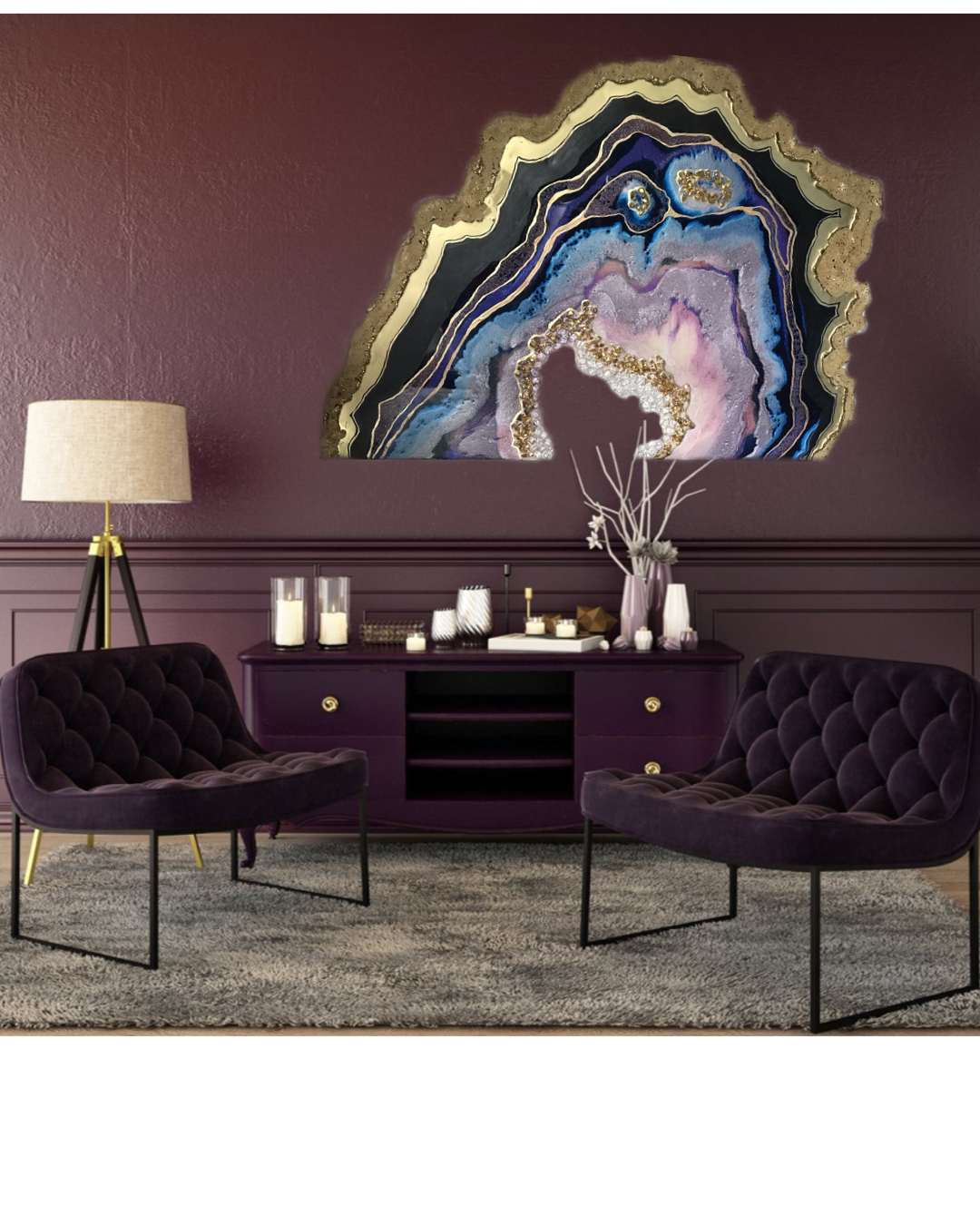 Purple and Gold amethyst geode - Custom Artwork 4 Amethyst Geode Original Artwork. COMMISSION