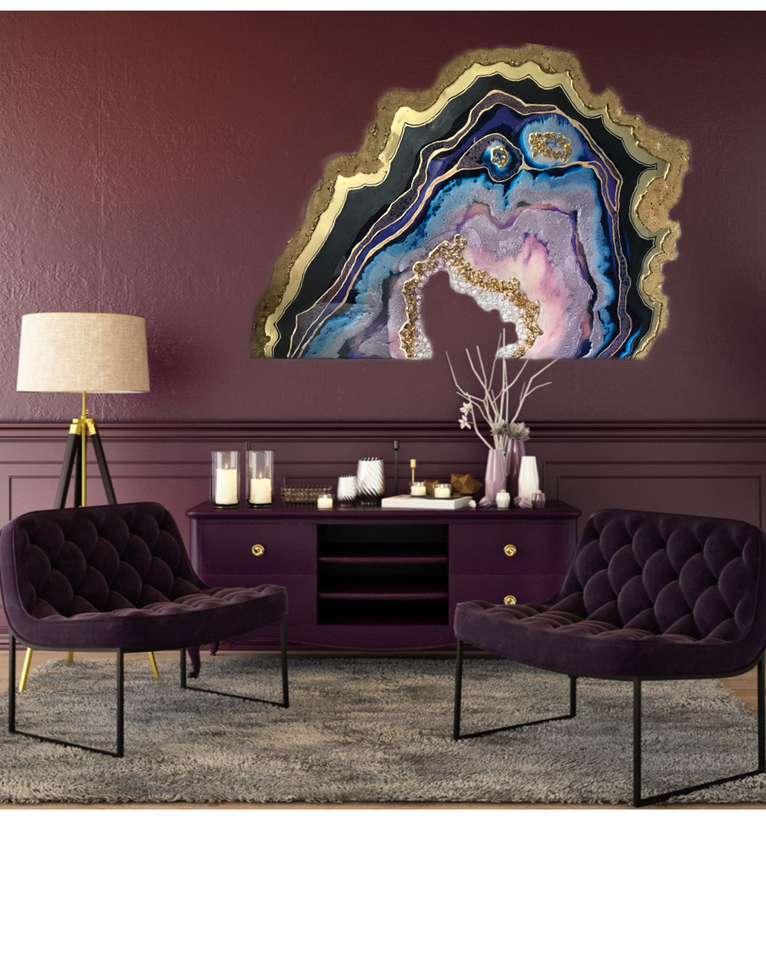 6 Purple and Gold Geode. Crystal Agate. Original Artwork. 120x88cm
