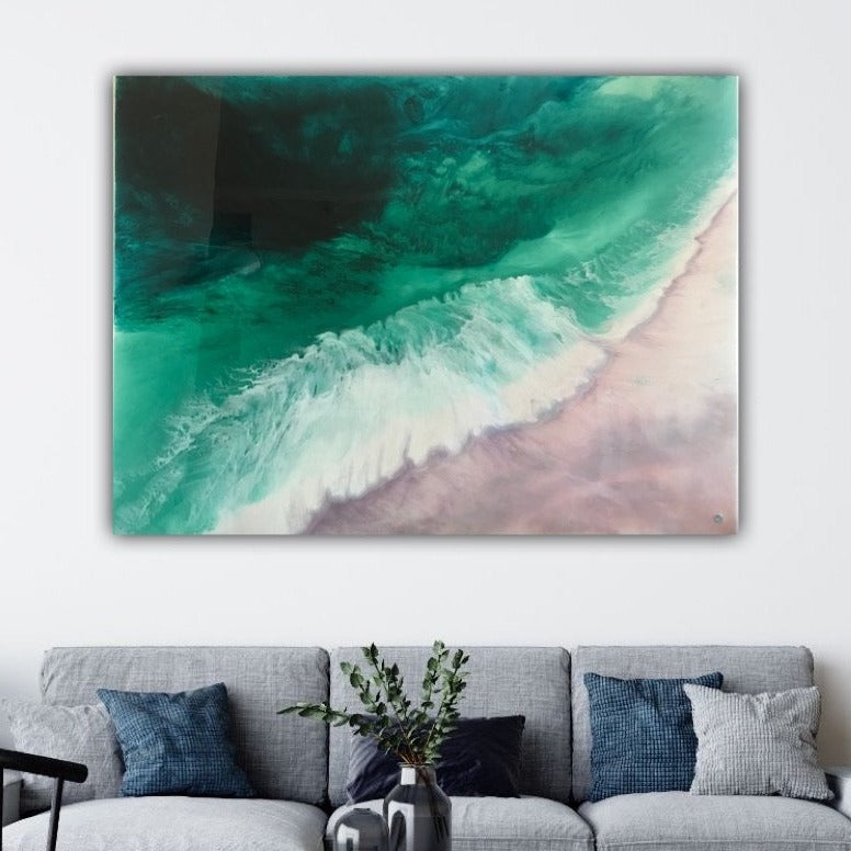 Teal Abstract Artwork. Ocean Blue. Bronte Undercurrent. Antuanelle 2 Undercurrent. Green and Pink Abstract. Original 90x120 cm