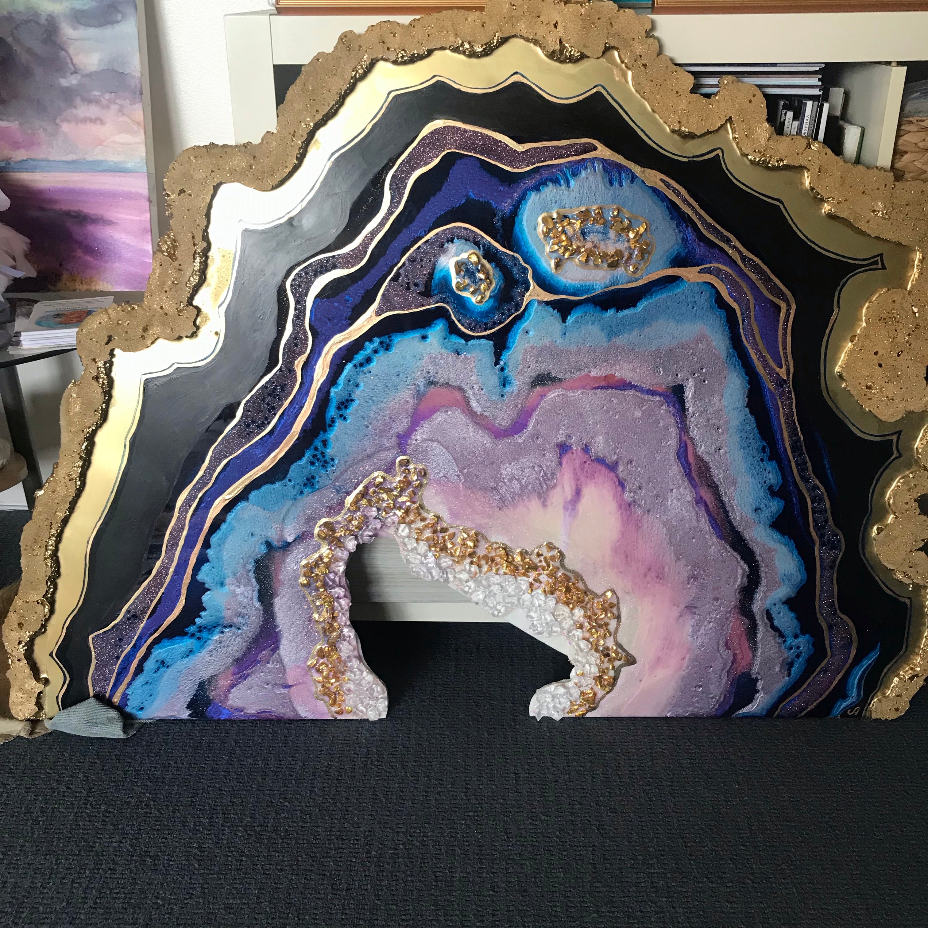 2 Purple and Gold Geode. Crystal Agate. Original Artwork. 120x88cm