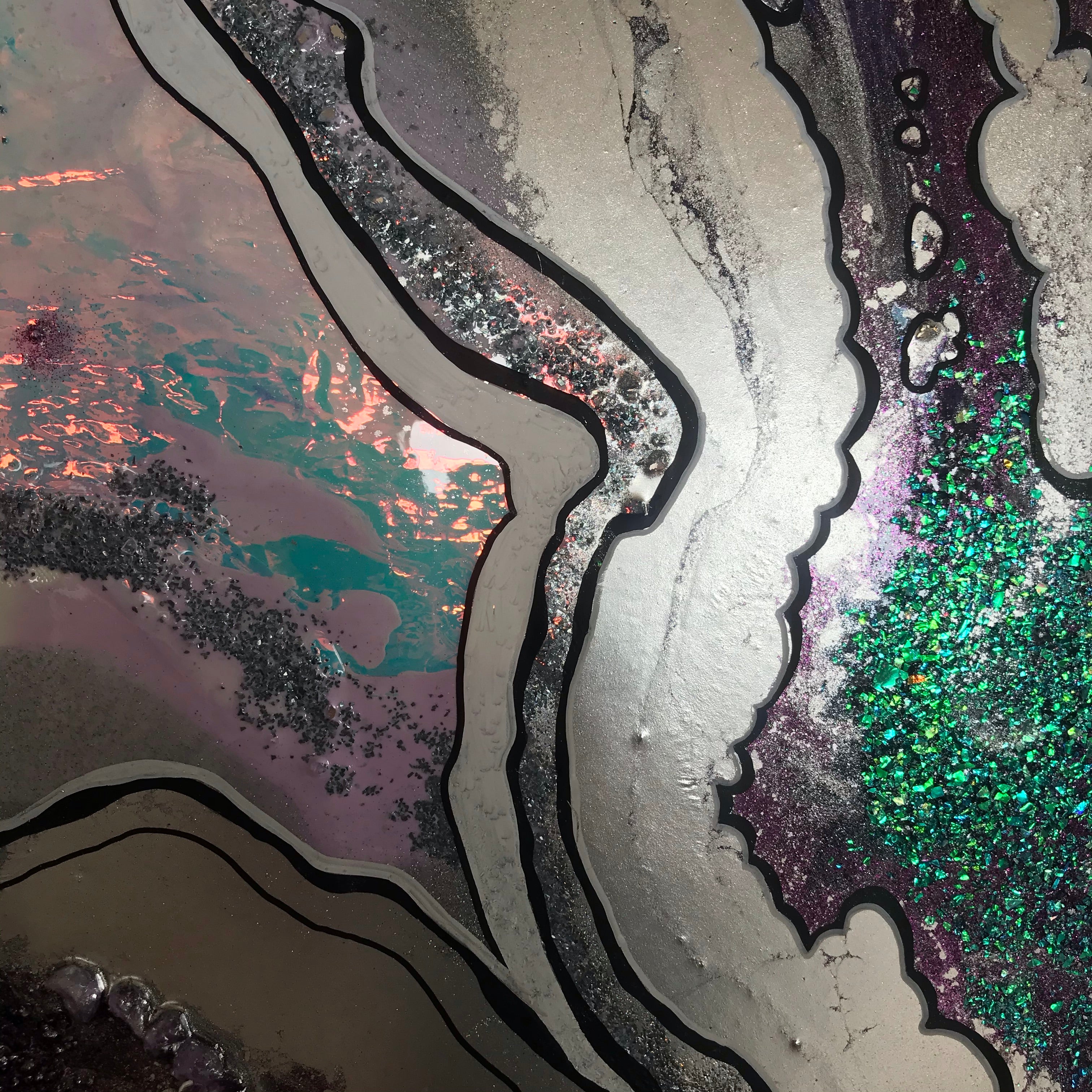 Aura Rainbow Amethyst Geode Resin Artwork Chameleon , Dichroic Glass Crystal. Original Artwork