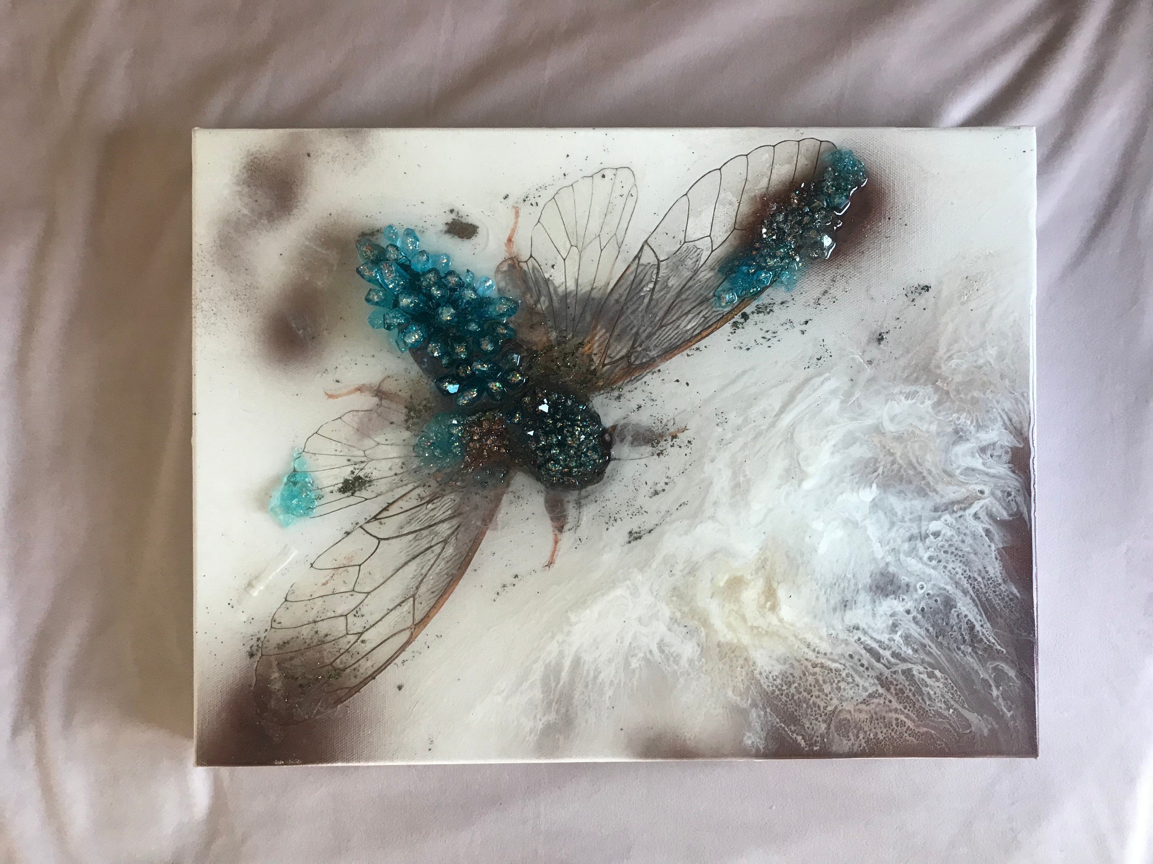 6 Cicada in Crystals. Blue Opal. Original Artwork 30x40cm