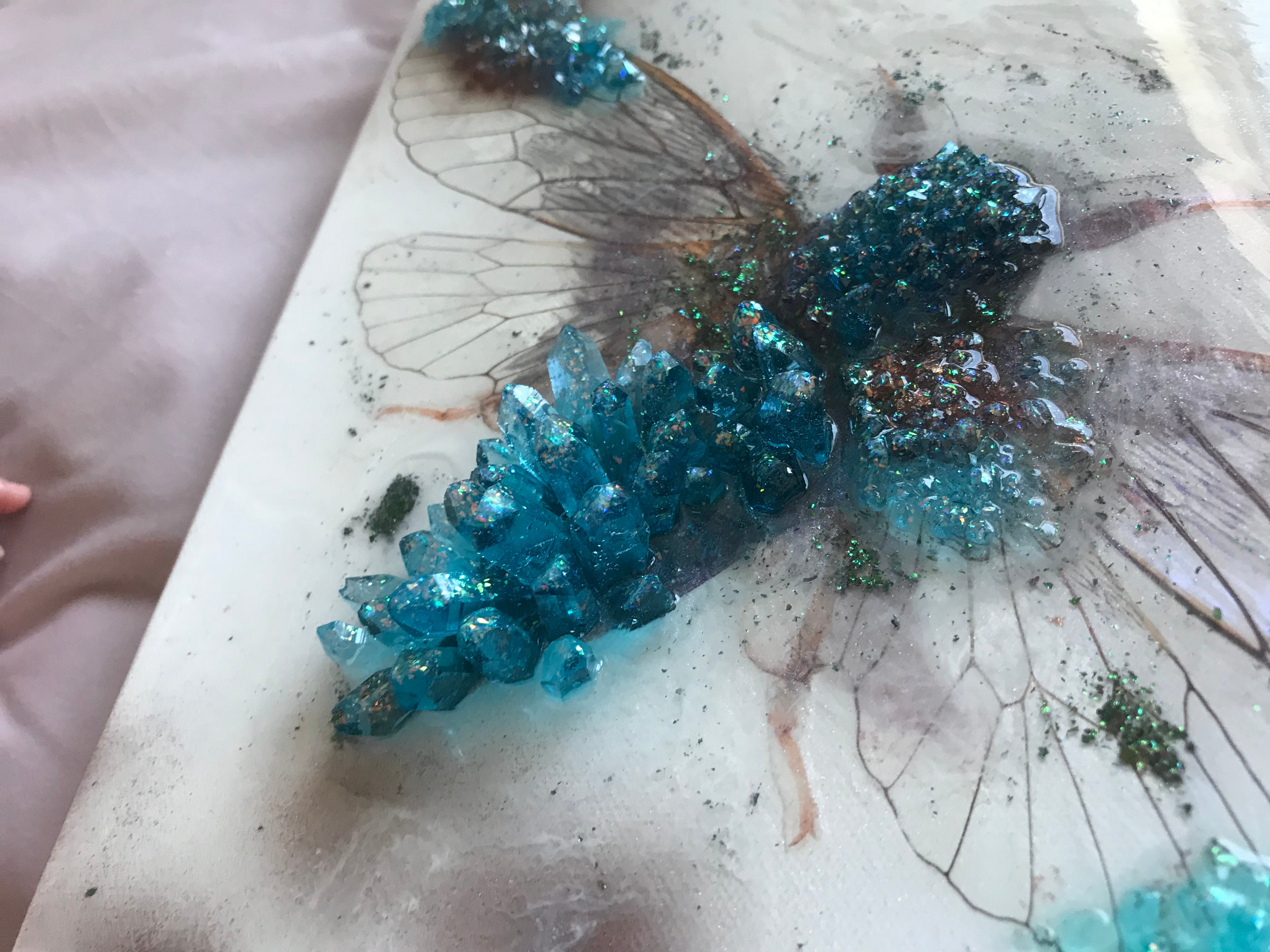 4 Cicada in Crystals. Blue Opal. Original Artwork 30x40cm
