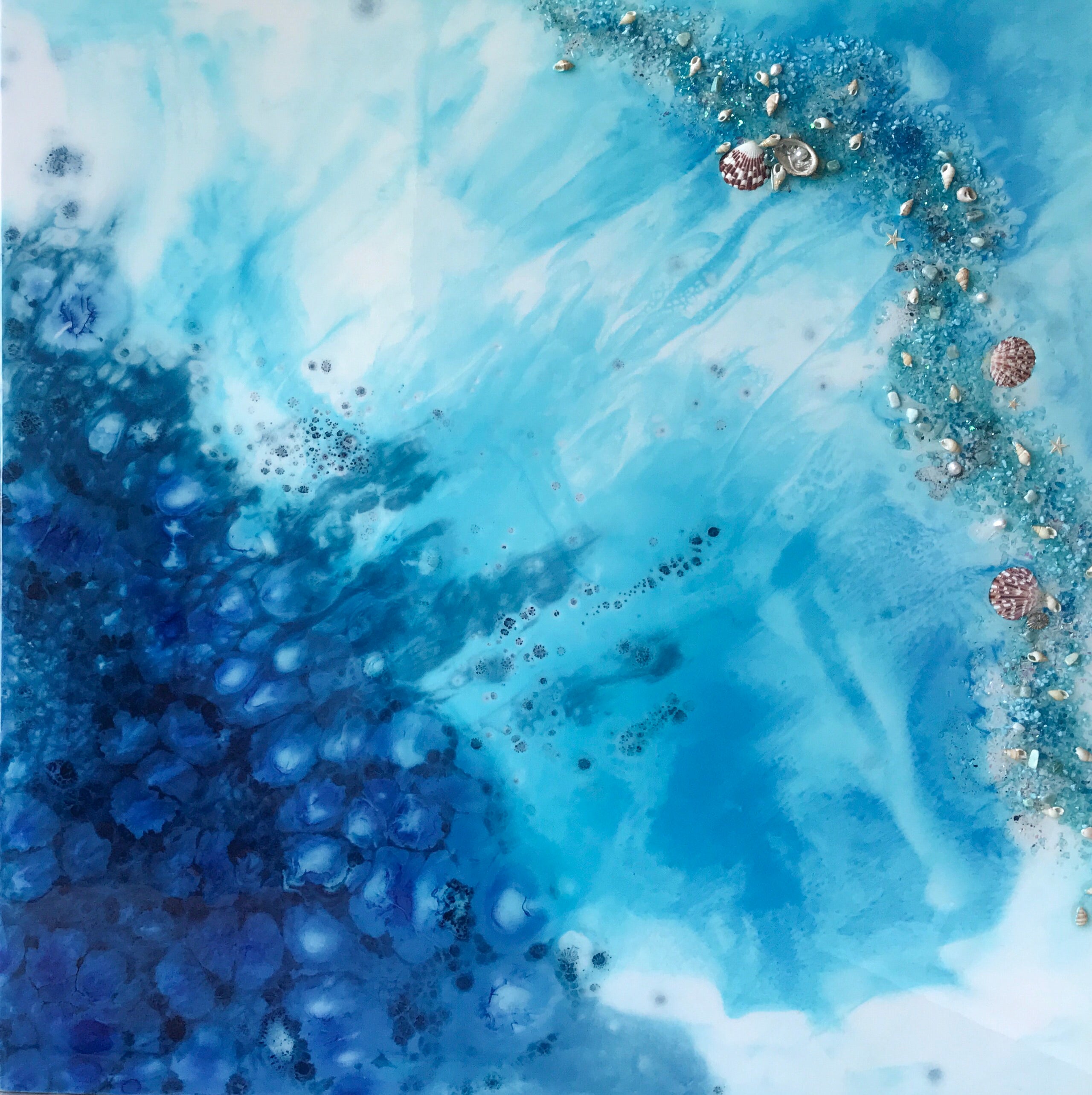 Ocean Resin Art - Abstract Seascape - Teal Blue Wave Beach - Print - Durdle Door. AZURE PORTALS. Original Artwork - Antuanelle - 5 Reef. 