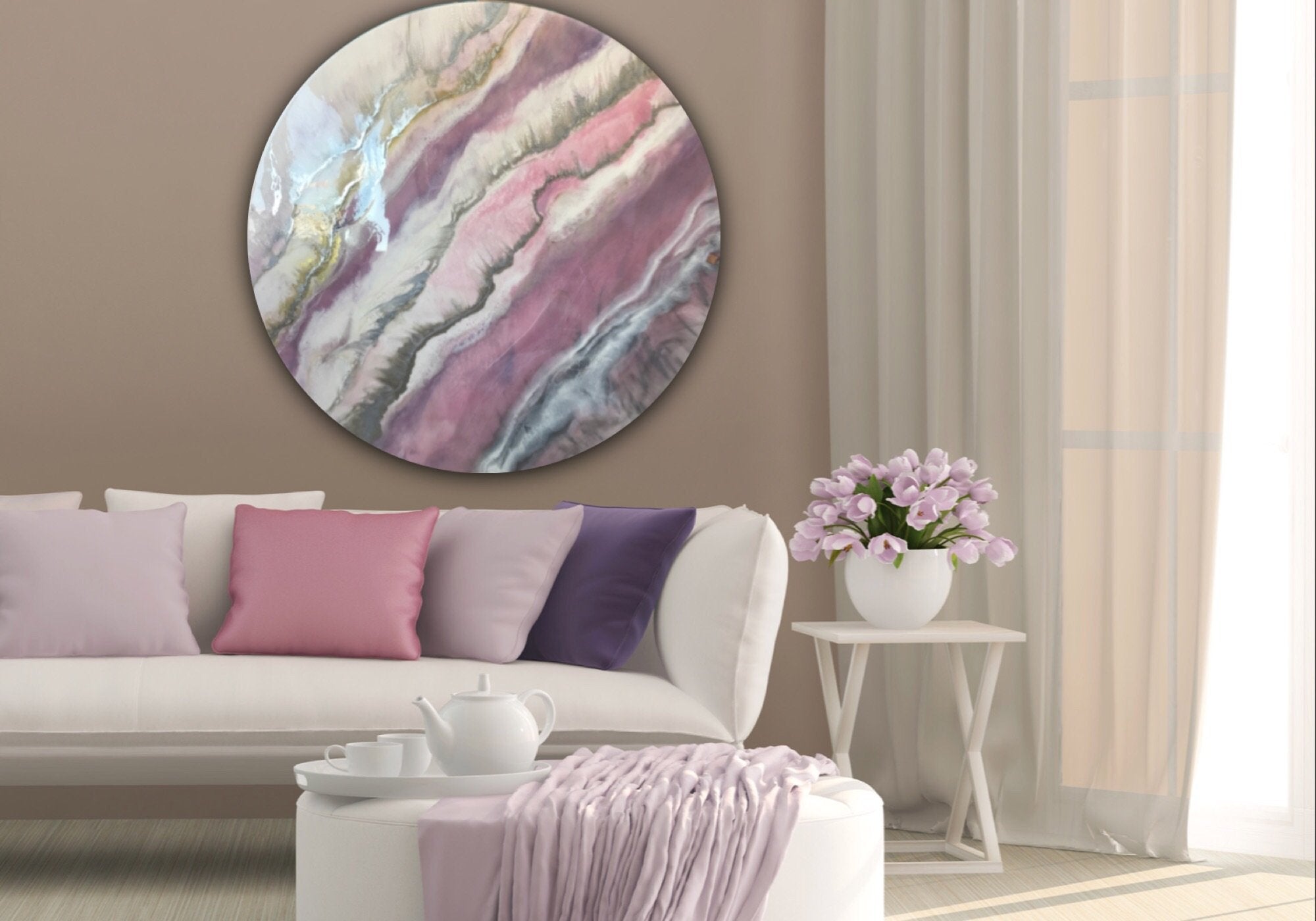 8 Blush Sands. Round Acrylic Perspex Print. Antuanelle