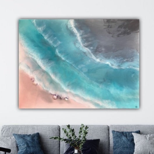 4 Coogee coastal. Blue and Pink Ocean. Original Artwork with Amethyst. 90x120 cm