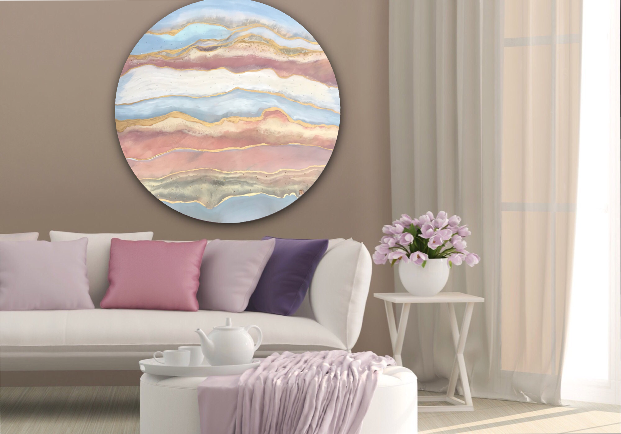 Ocean Resin Art - Abstract Seascape - Teal Blue Wave Beach - Print - Pink Abstract. Blissful Blush. Original Artwork - Antuanelle - 8 Blush 