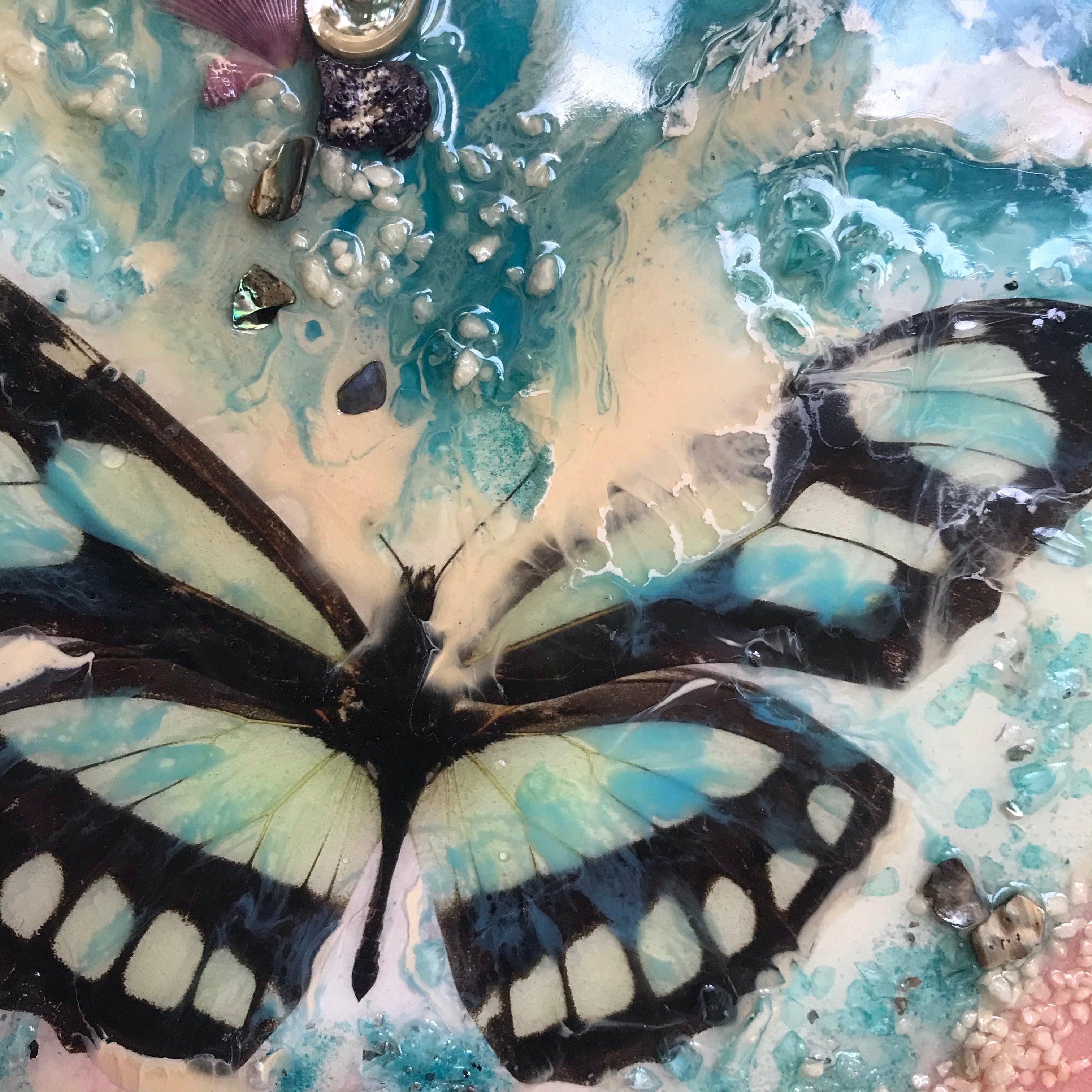 6 Butterfly Dream. Original Abstract Resin Artwork with Genuine Pearls
