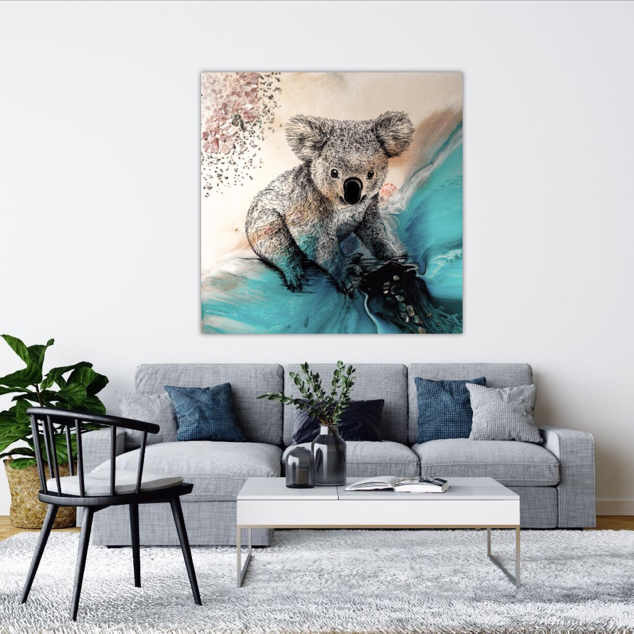 Abstract Ocean. Blue beach with Koala. Art Print. Antuanelle 4 Print for WWF Koala Conservation. Limited Edition