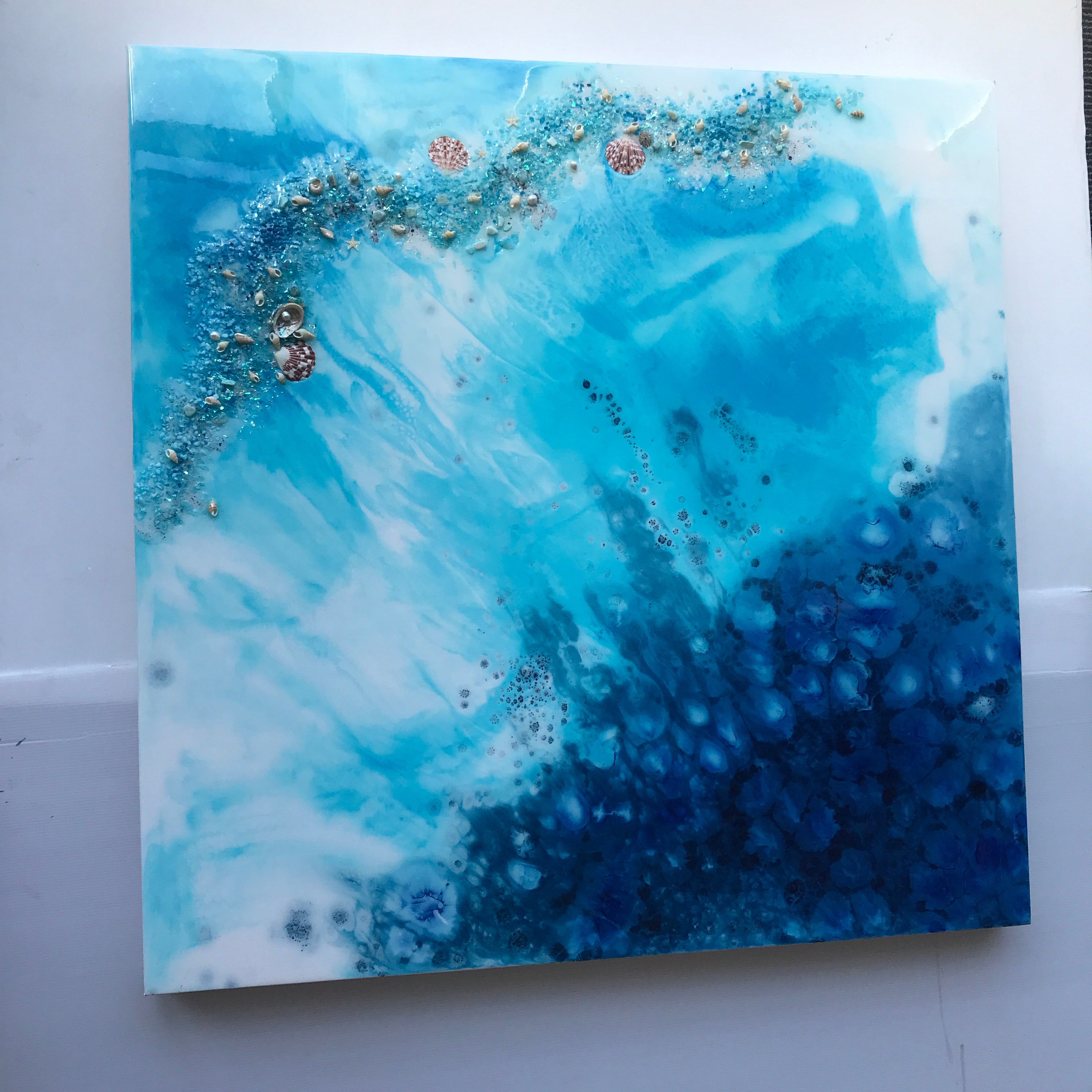 Ocean Resin Art - Abstract Seascape - Teal Blue Wave Beach - Print - Durdle Door. AZURE PORTALS. Original Artwork - Antuanelle - 8 Reef. 