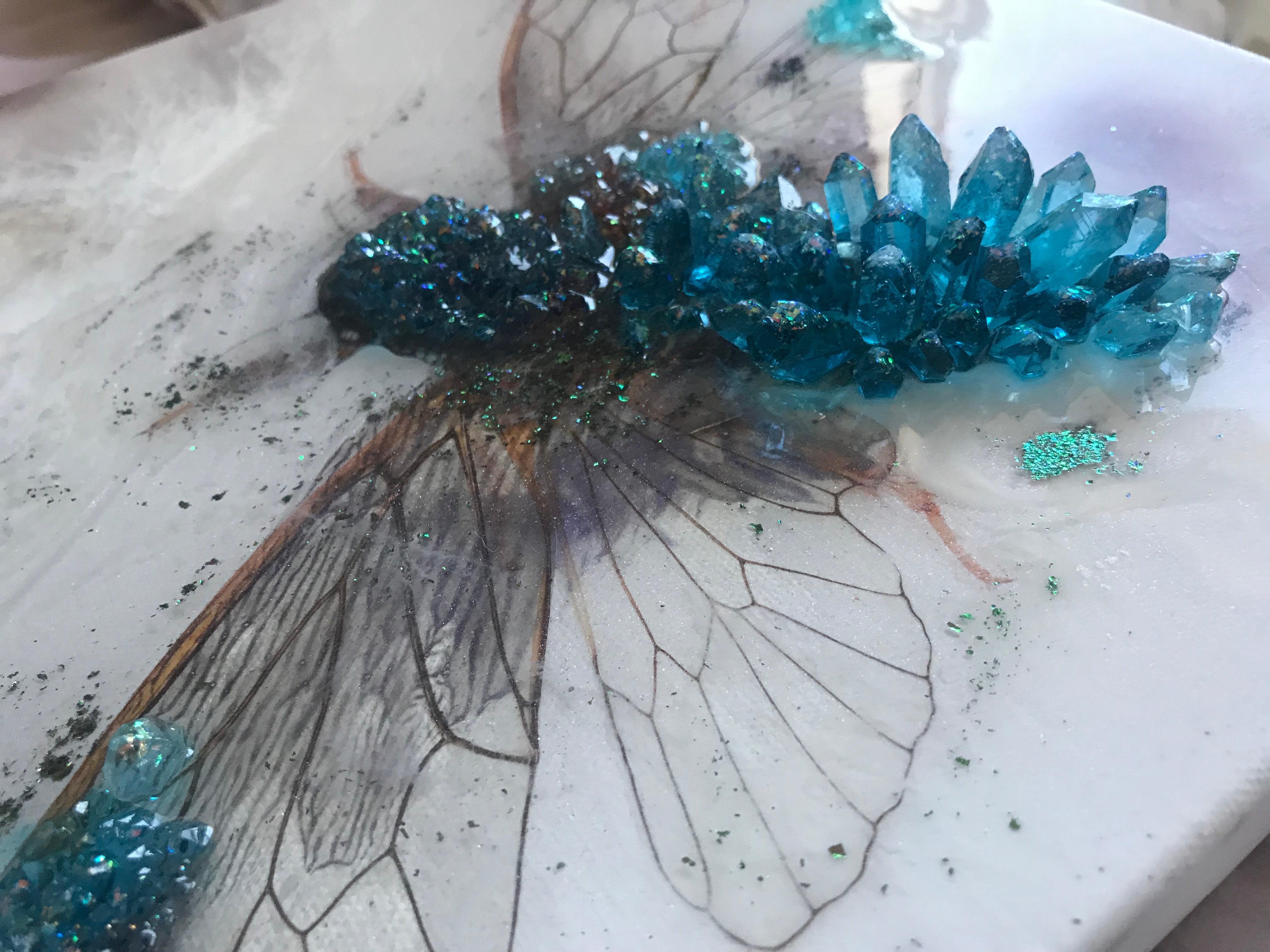 5 Cicada in Crystals. Blue Opal. Original Artwork 30x40cm