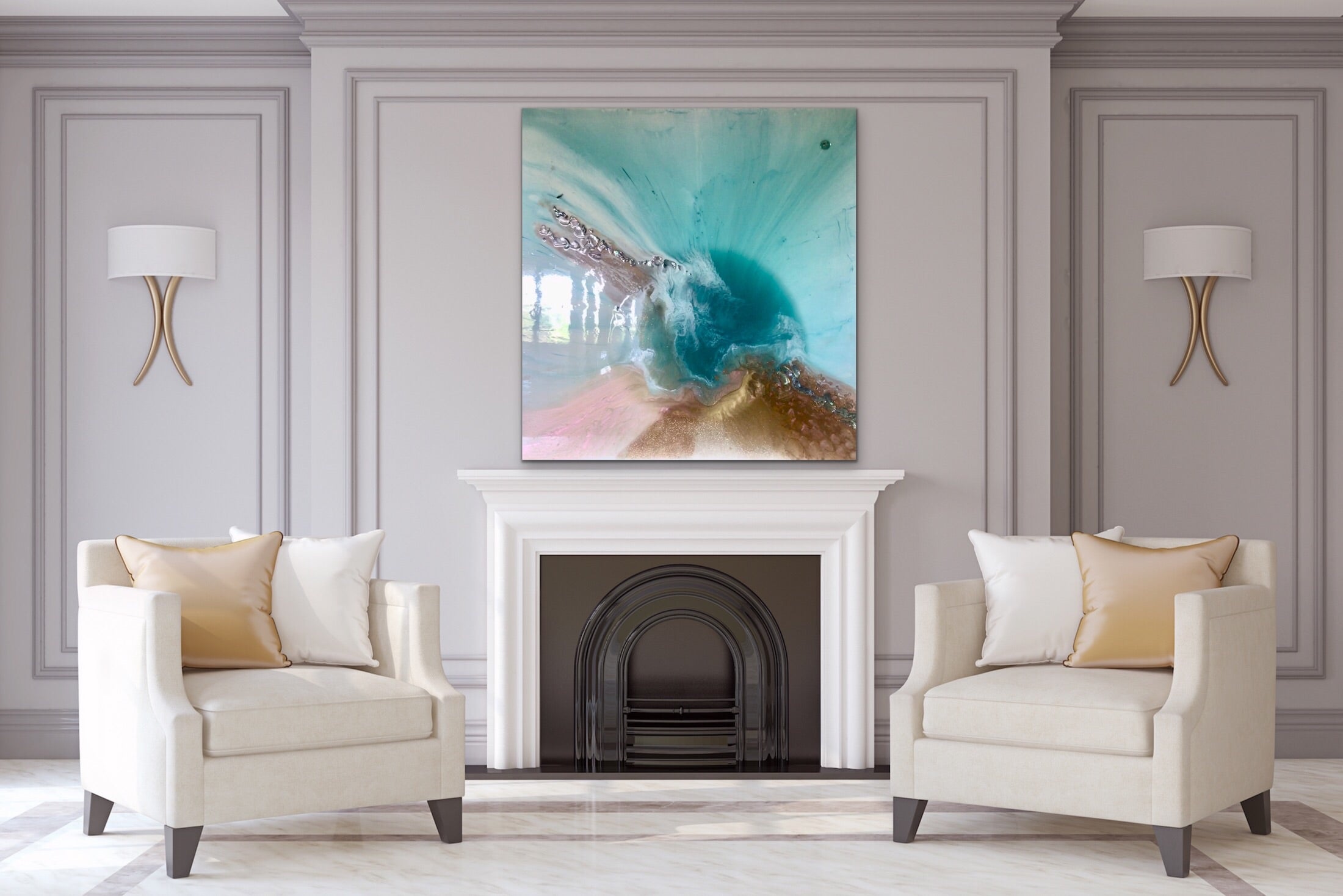 Teal Abstract Artwork. Ocean Blue. Aqua Bliss. Antuanelle 7 Abstract. Original 100x100cm