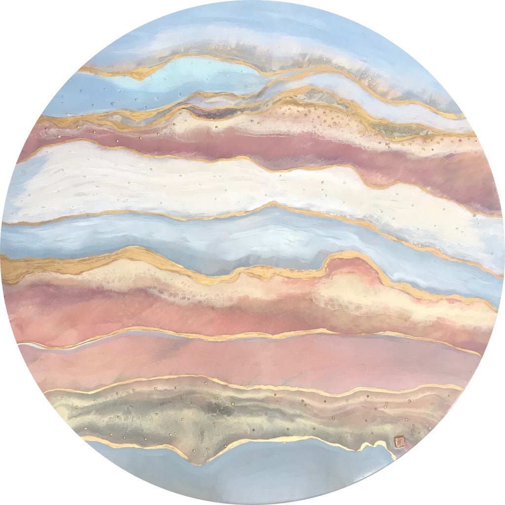 Ocean Resin Art - Abstract Seascape - Teal Blue Wave Beach - Print - Pink Abstract. Blissful Blush. Original Artwork - Antuanelle - 6 Blush 