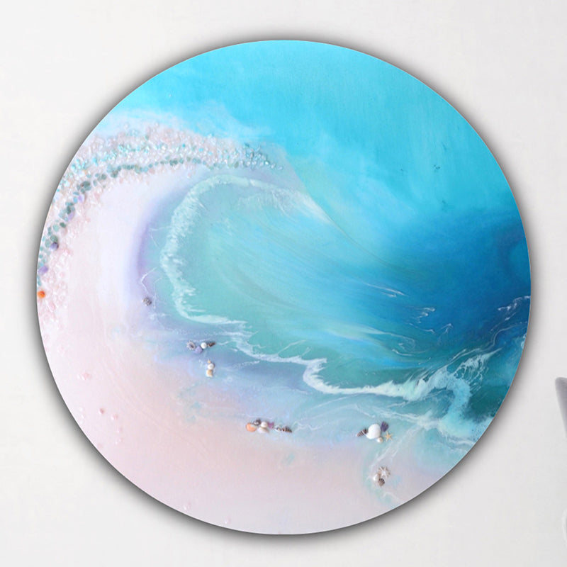 Circle Abstract Sea. Light Blue. Bounty Pink. Artwork. Antuanelle 1 BOUNTY Pink Portal Ocean Round. Perspex Acrylic Print