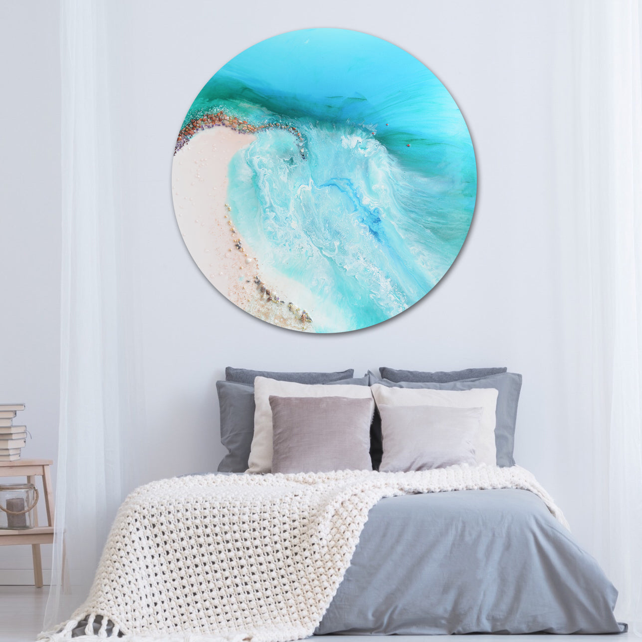Round Abstract Ocean. Light blue. Serenity 3. Art Print. Antaunelle 2 Beach Artwork. Durdle Door Perspex Print