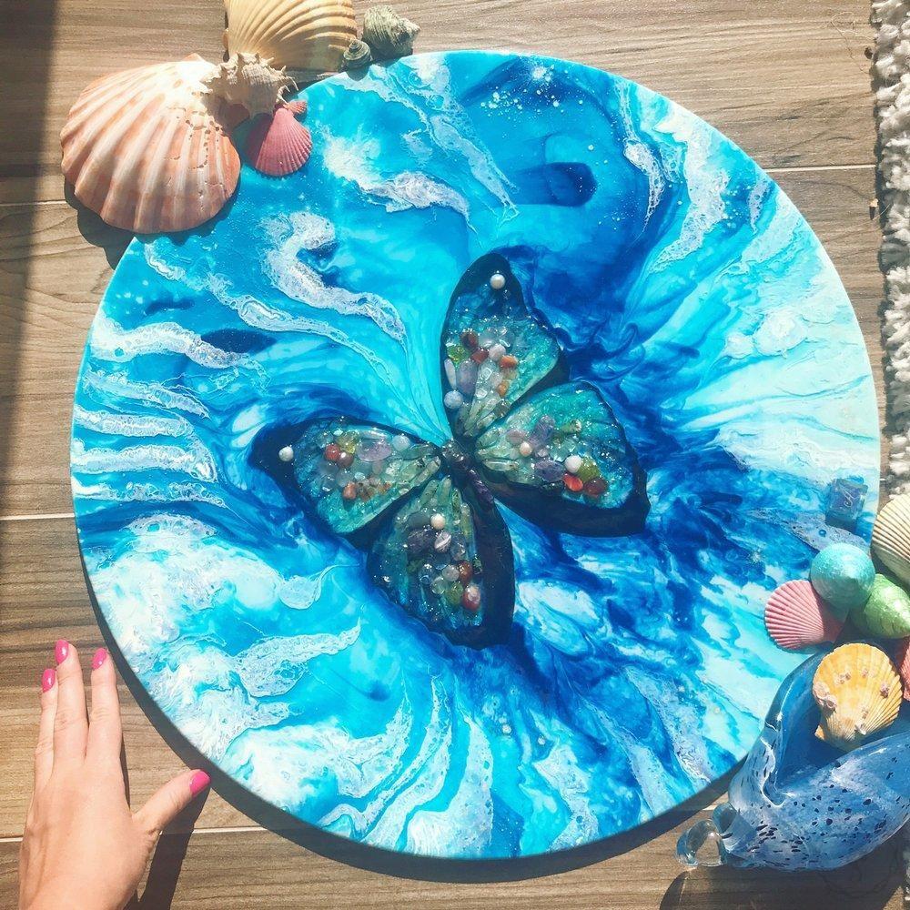 Abstract Butterfly Artwork. Paradisaical Porthole. Farfalla Marina. Antuanelle 1 Blue Morpho Artwork