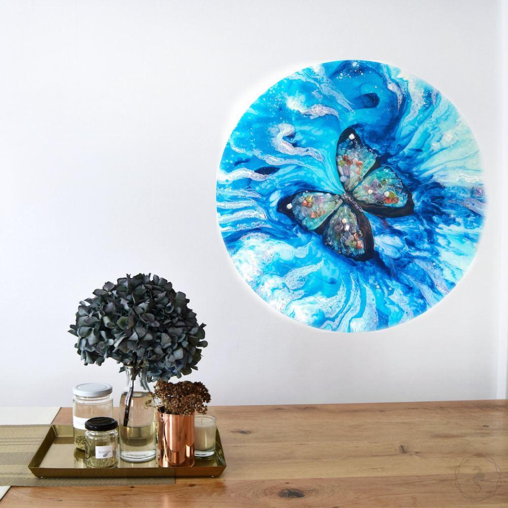 Abstract Butterfly Artwork. Paradisaical Porthole. Farfalla Marina. Antuanelle 2 Blue Morpho Artwork