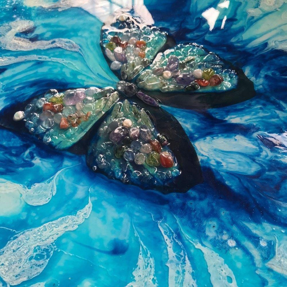 Abstract Butterfly Artwork. Paradisaical Porthole. Farfalla Marina. Antuanelle 4 Blue Morpho Artwork