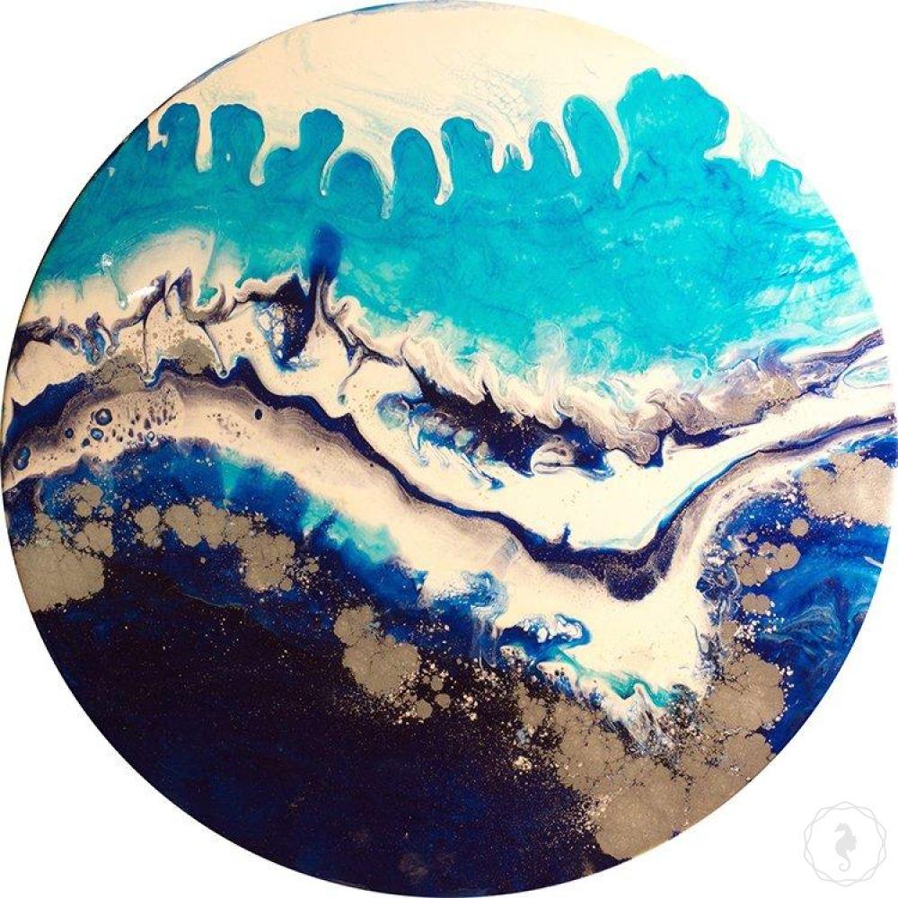 Abstract Seascape. Blue and Gold tide. Original Artwork. Sydney Harbour. Antuanelle 1 Ocean. Artwork