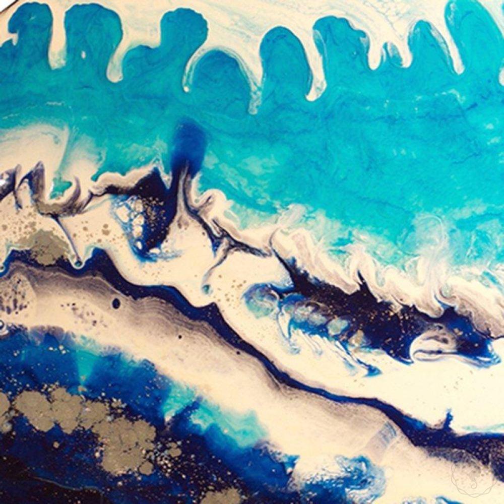 Abstract Seascape. Blue and Gold tide. Original Artwork. Sydney Harbour. Antuanelle 2 Ocean. Artwork