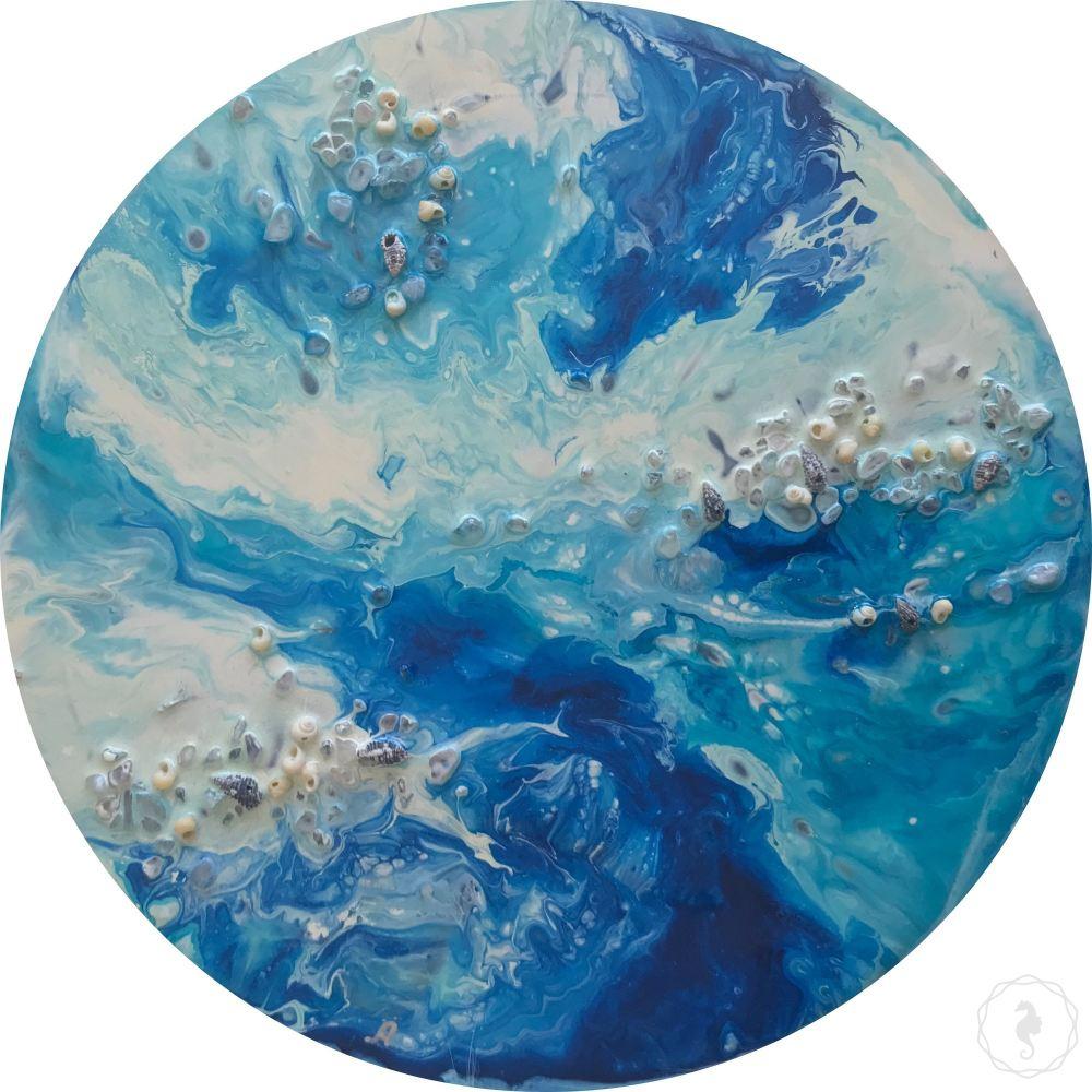  Abstract Ocean Scape Acrylic Painting Beach Pour on Canvas :  Handmade Products