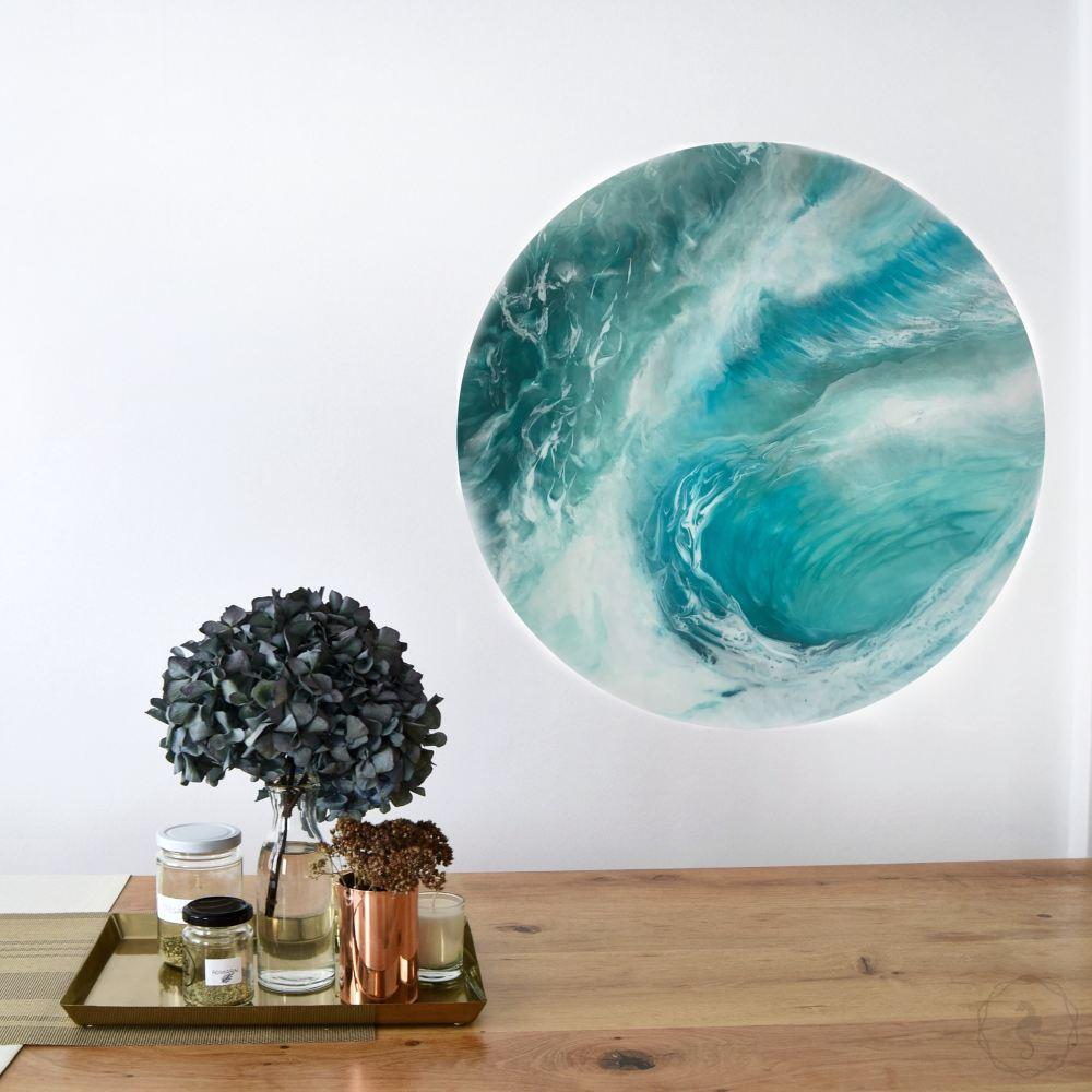 Pacifica. Teal Abstract Wave Artwork.