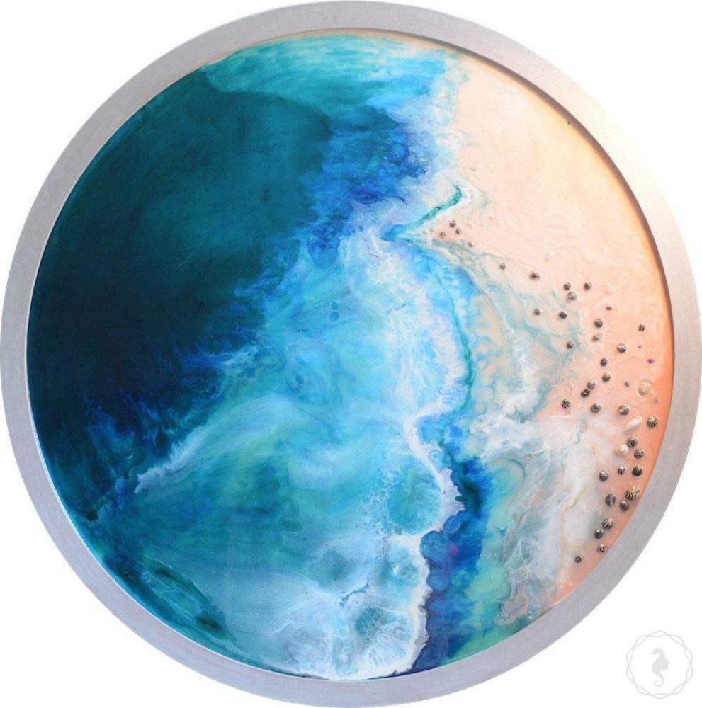 Abstract Seascape. Vivid blues. Laguna Beach CA. Art Print. Antuanelle 5 CA Seascape.Round Perspex Acrylic Print
