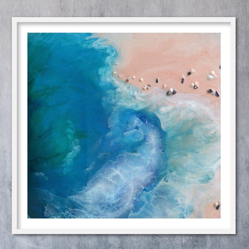 Abstract Beach. Teal. Laguna 2.0 Blue Ocean. Art Print. Antuanelle 1 Ocean Square Artwork. Limited Edition Print