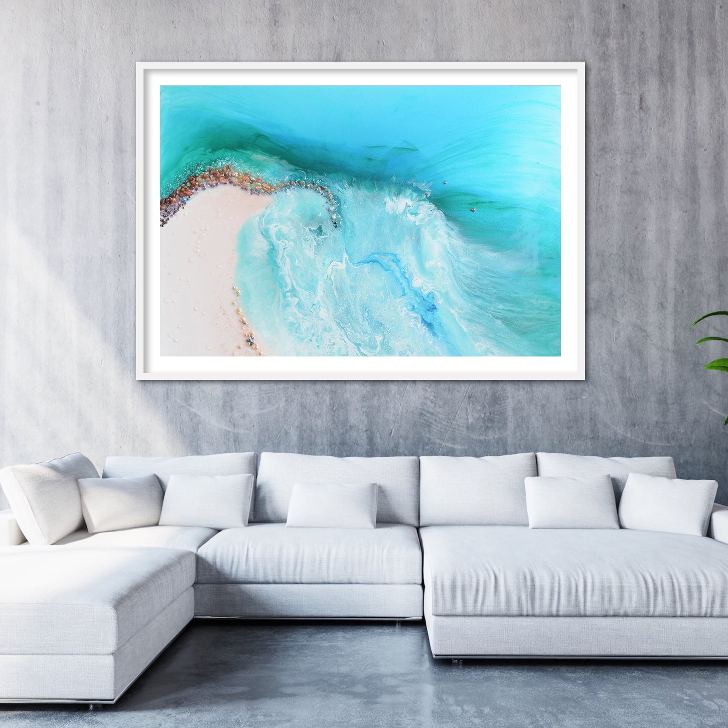 Abstract Shore. Aqua and Light Blue. Serenity 2. Art Print. Antuanelle Ocean Artwork. Durdle Door Limited Edition Print